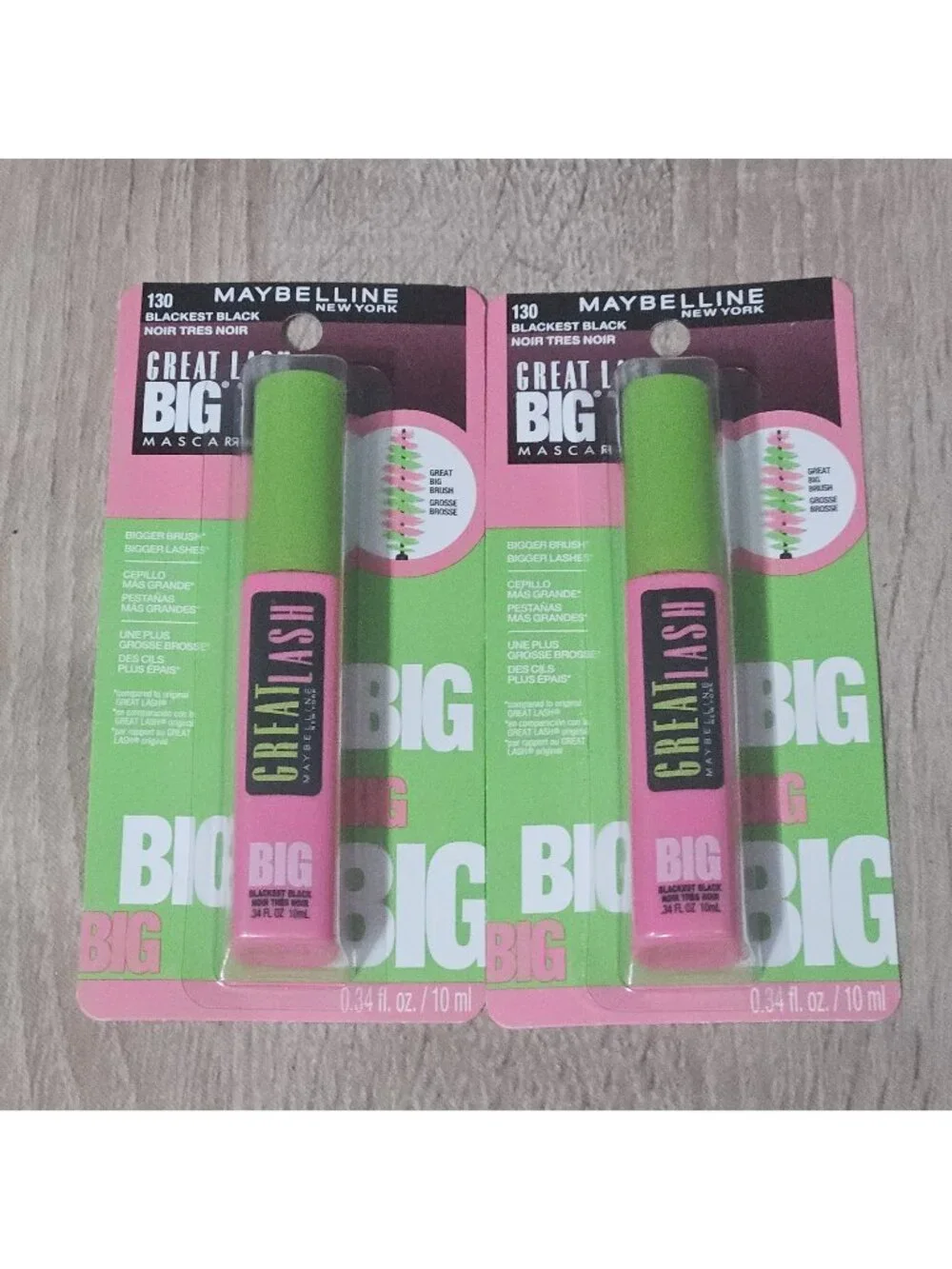 2 Maybelline Great Lash BIG #130 Blackest Black Mascara NEW SEALED CARDED